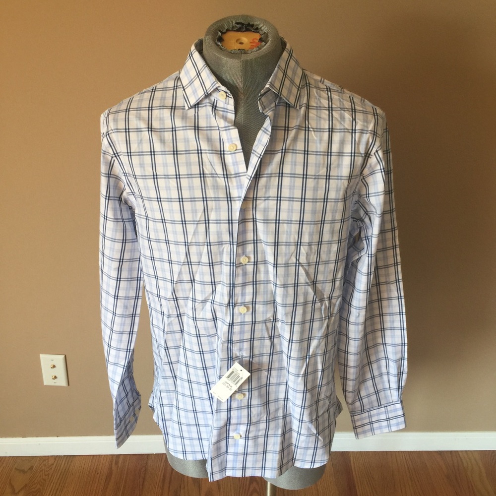 Peter Millar Blue & White Plaid Button Down Shirt